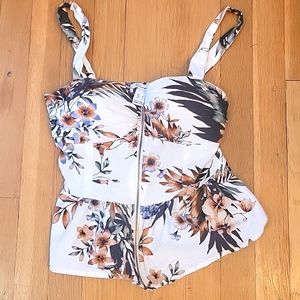 Floral tank top with front zipper